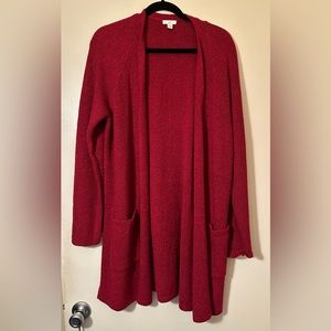 J. Jill Dark Red Sweater Cardigan Front Pockets Open Front Medium